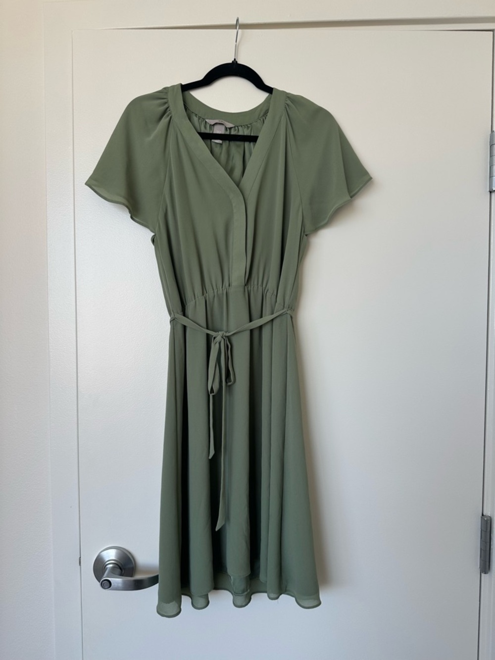 H&M Sage Green Wrap Dress with Tie Waist